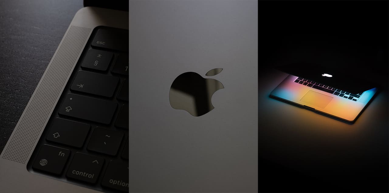Collage of photos showing off a Sleek Macbook Pro