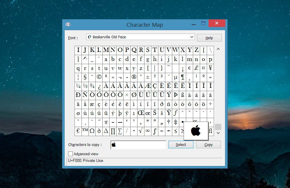 Key command for typing the Apple logo on a Mac
