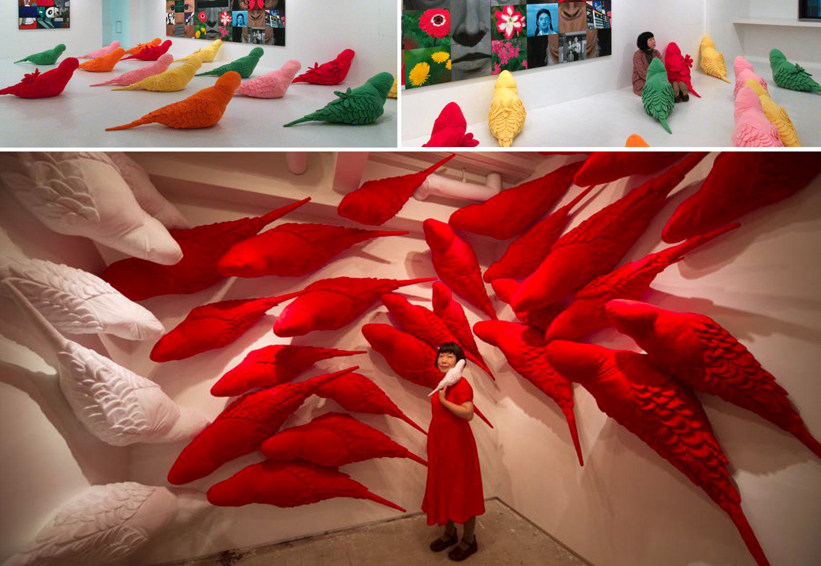 Giant Textile Birds by Wakako Kawakami